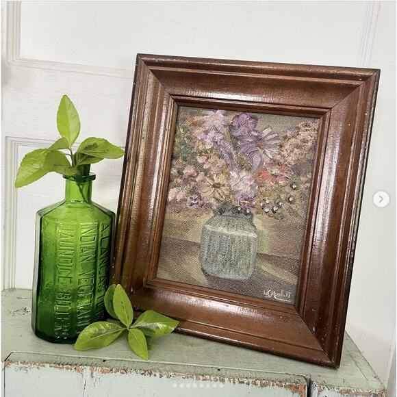Vintage Flower Painting Framed Textured Canvas Board Signed 12x14 - Picture 1 of 8